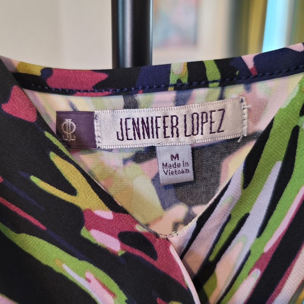 JENNIFER LOPEZ Abstract Print Dress Adjustable Strap (Green, Pink, White) Size M - Picture 3 of 8